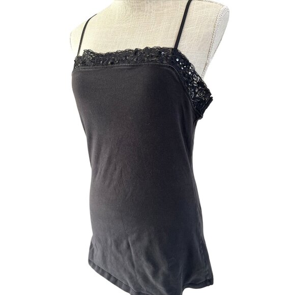Express Womens Black Lace w/Sequin Trim Camisole L - Picture 2 of 6